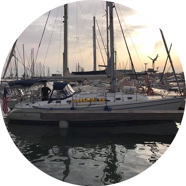 Moraira in dock at sunset